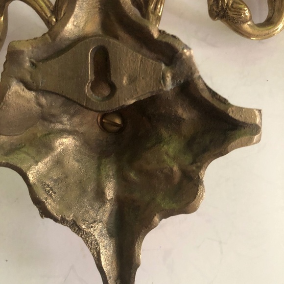 Vintage rocco style brass wall candlestick holders, possibly French -used - Picture 9 of 10
